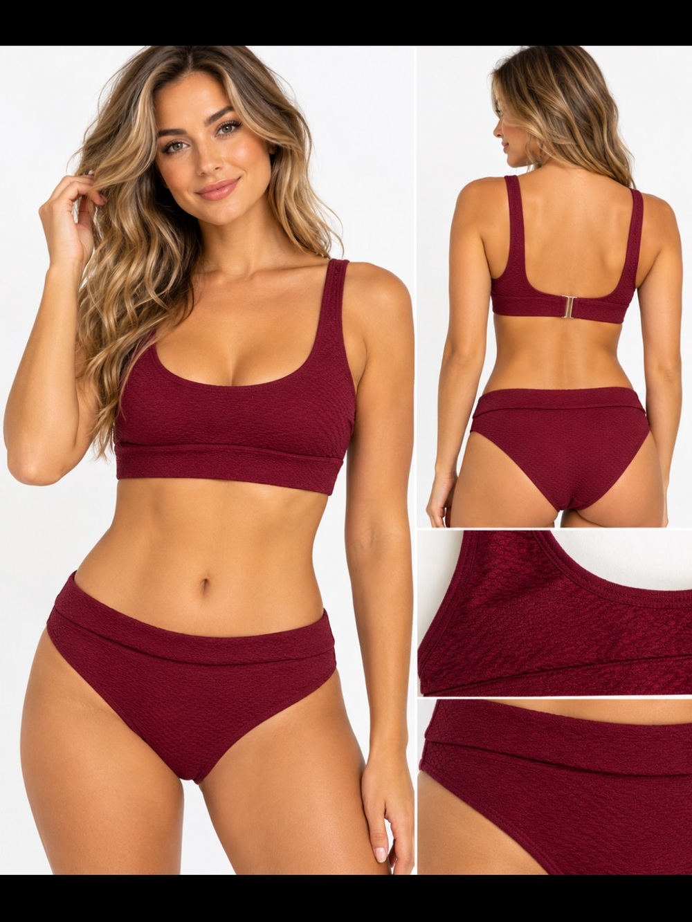 Sea & Splash Burgundy Textured Bikini Set Size Small NWT